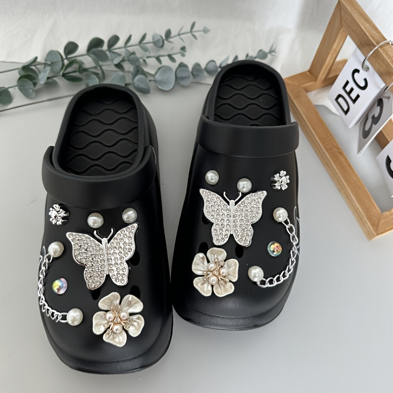 Casual Cartoon Bear Pattern Mules & Clogs for Women, Breathable EVA Platform Heel Clogs with Bow Embellishment, Versatile Indoor/Outdoor Fashion Footwear - Quanzhou Manufactured