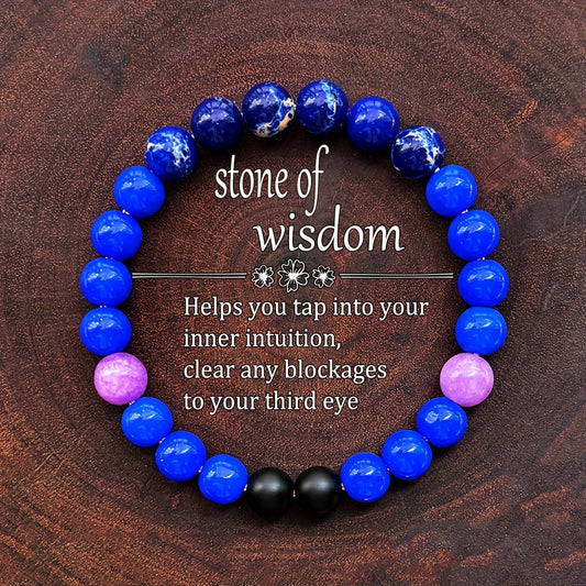 1pc Handcrafted Wisdom Stone Beads with Lapis Lazuli & Amethyst for Men And Women, Enhances Intuition And Clears Energy Blockages - Accessory for Learning And Memory