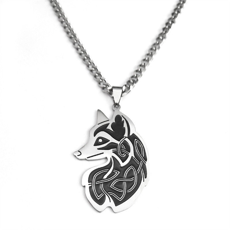 1pc Gothic Style Stainless Steel Fox Pendant Necklace for Men'S Hip-hop Animal Pendant Necklace