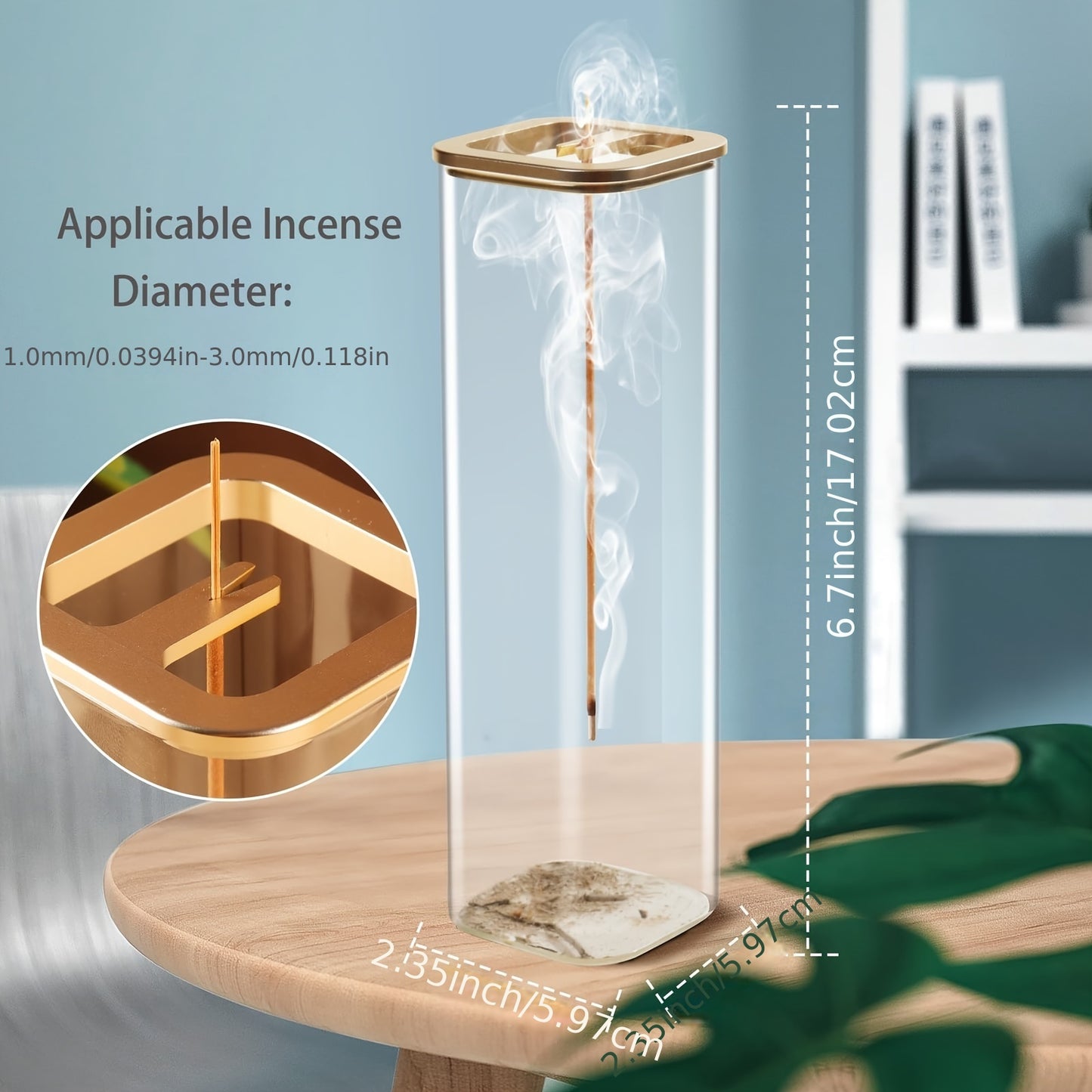 Glass Incense Holder with Metal Base: Perfect for Meditation, Yoga, Spa Rooms, and Home Decor - Suitable for 0.39-0.118 Inch Incense Sticks