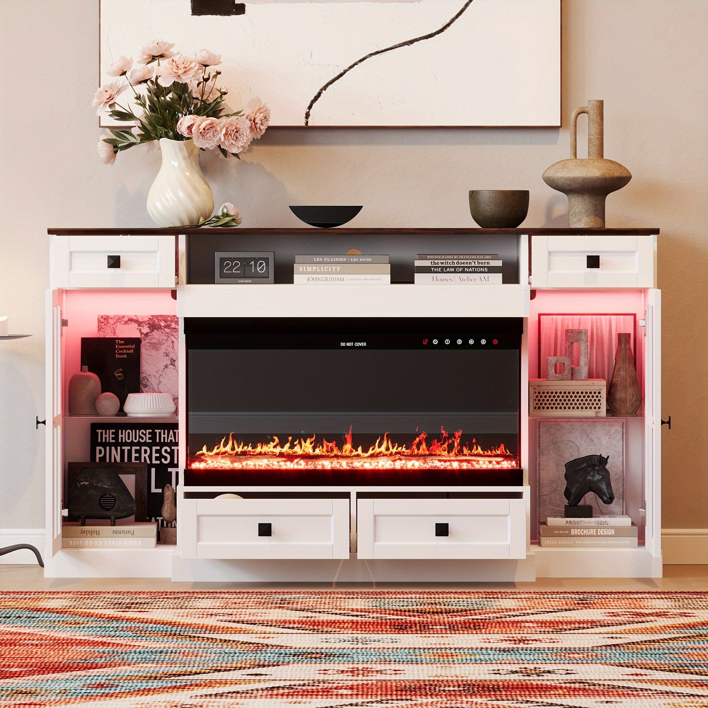 Modern LED Fireplace Cabinet With Remote Control - Multi-Color Lighting & Ample Storage