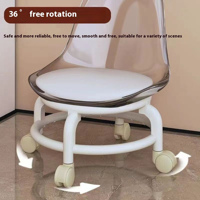 Transparent Stool with Universal Wheels, Durable, Suitable for Office Spaces, 2 Colors to Choose From, Crystal Transparent Coffee Color, Transparent White Silent Stool Rotating Internet Famous Chair