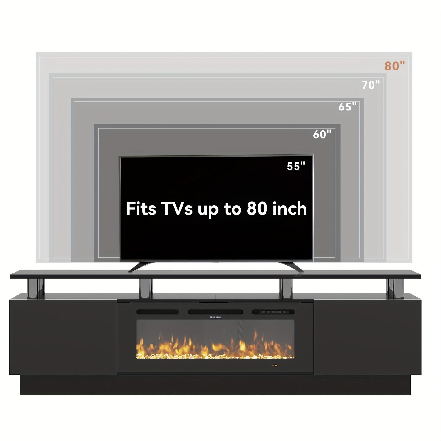 Fireplace TV Stand With 36" Fireplace, Modern High Gloss Fireplace Entertainment Center LED Lights, TV Console Cabinet For TVs Up To 80"