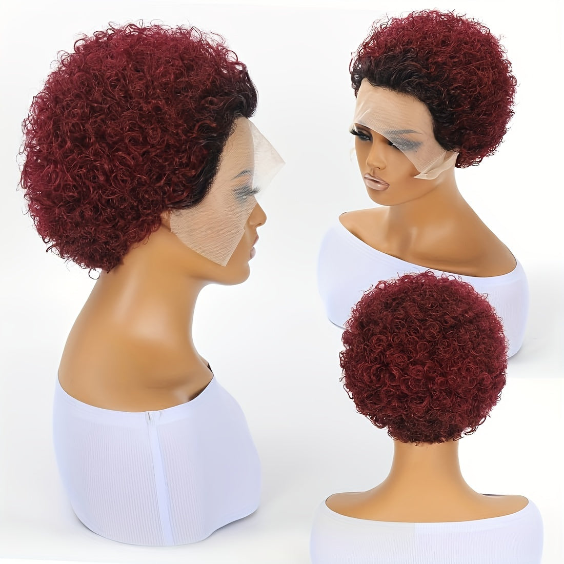 Pixie Cut Wig Short Curly Lace Front Human Hair Wigs for  Women Brazilian Water Wave 13x1 Transparent Lace Wigs (1B# 99J  T1B/99J)