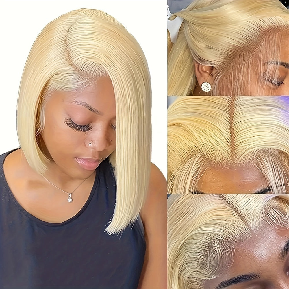 613 Blonde Bob Wig Human Hair 13x4 Blonde Lace Front Wigs Human Hair Pre Plucked Transparent Lace 180% Density 613 Frontal Wig Brazilian Straight Short Bob Wigs