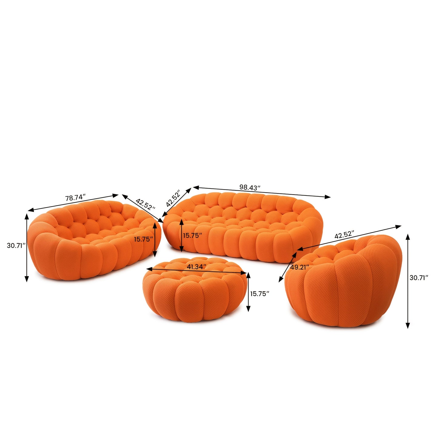 [Vibrant Orange Modular Bean Bag] Oversized 3D Textile Modular Bean Bag Sofa with Ottoman - Vibrant Orange, High-Resilience Foam for Ultimate Comfort, Durable Mesh Fabric, Easy No-Install Setup