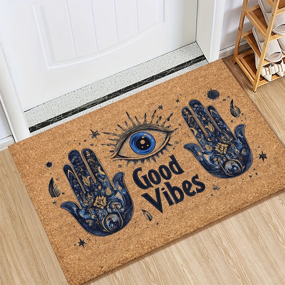 1pc Evil Eye Welcome Mat, Non-Slip Polyester Rug, Machine Washable, Braided Doormat with Rubber Backing, Lightweight Rectangle Floor Mat for Home, Outdoor, Entrance, Bedroom, Balcony - Christmas Gift Home Accessory