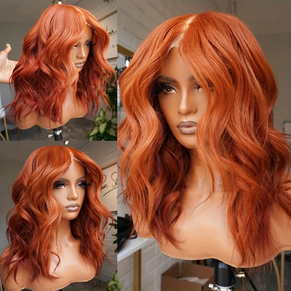 Short Bob Ginger Orange Lace Front Wig 13*4 Inch Deep Part Space Curly Wave Synthetic Heat Resistant Fiber Preplucked Hairline Long Loose Wavy Glueless Lace Wigs For Daily Party Use