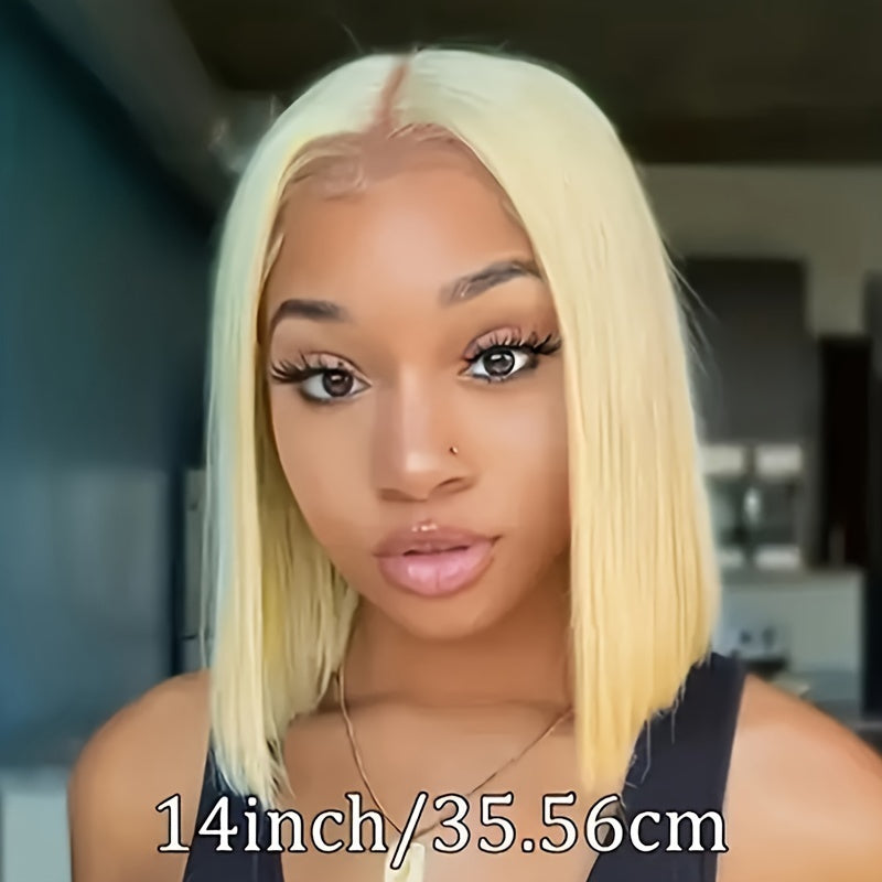 613 Blonde Bob Wig Human Hair 13x4 Blonde Lace Front Wigs Human Hair Pre Plucked Transparent Lace 180% Density 613 Frontal Wig Brazilian Straight Short Bob Wigs