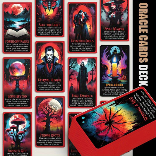 Blood Moon Oracle Cards - 40pcs Gothic Red & Black Halloween Deck with Meanings, Perfect Beginner's Guide for Friends and Family