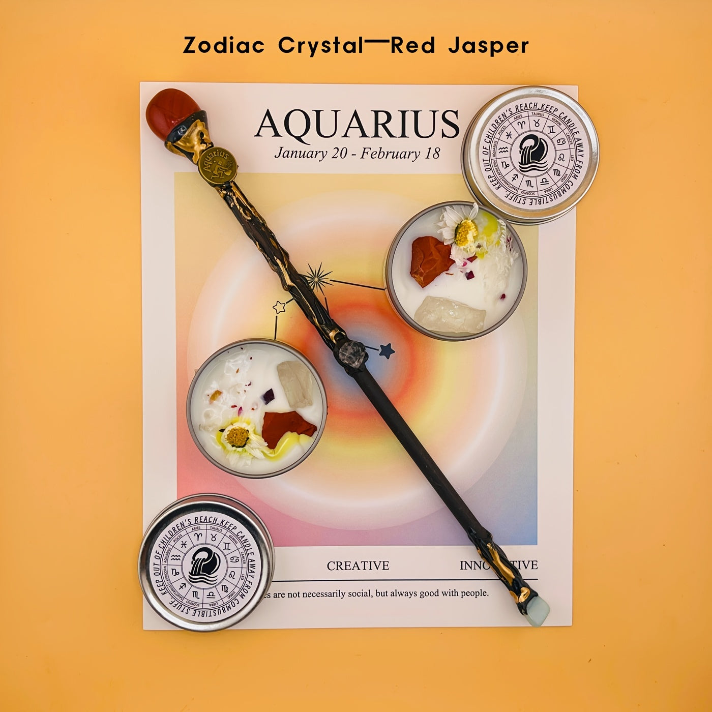 [Magic Crystal] Zodiac Crystal Magic Wand And Zodiac Crystal Candle Set, Constellation Stone, Blue Wind Chime Fragrance, Free Storage Box, Wizard Wand, Scepter, Cosplay, Gift, Energy, Healing, Magic Props, Witchcraft, Divinat