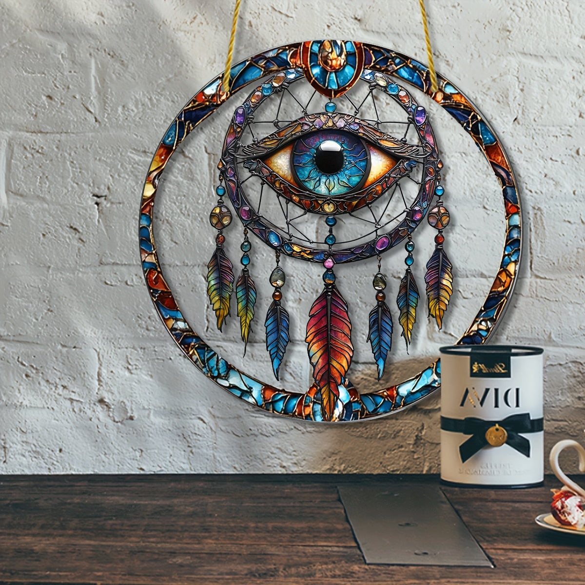 Evil Eye Dreamcatcher Sun Catcher - 9"x9" Acrylic, Boho Chic Wall Decor for Home & Halloween, Unique Gift for Men, Gothic & Protective Spirit