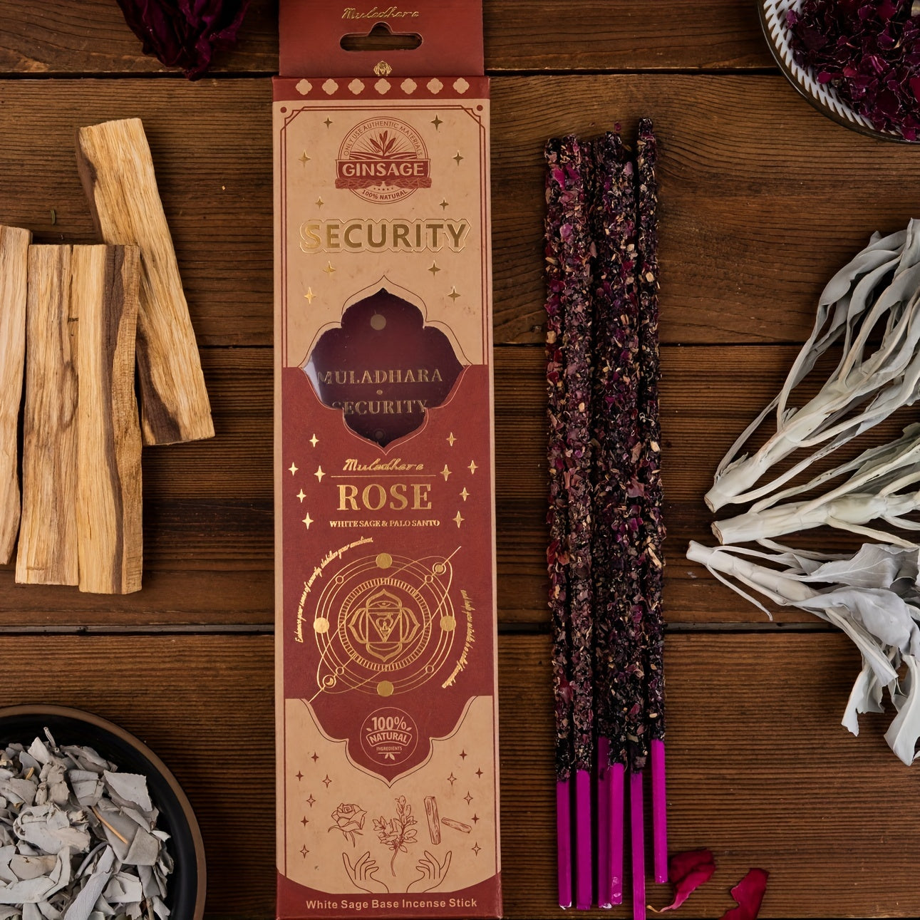 The Herbal Incense Stick Seven Chakra Series Is Made of White Sage, Peruvian Holy Wood, Blue Sage, Rosemary, Lavender, Eucalyptus Leaves, Osmanthus, Cinnamon, And Dark Red Roses (Due to Long-Distance Transportation, The Dregs