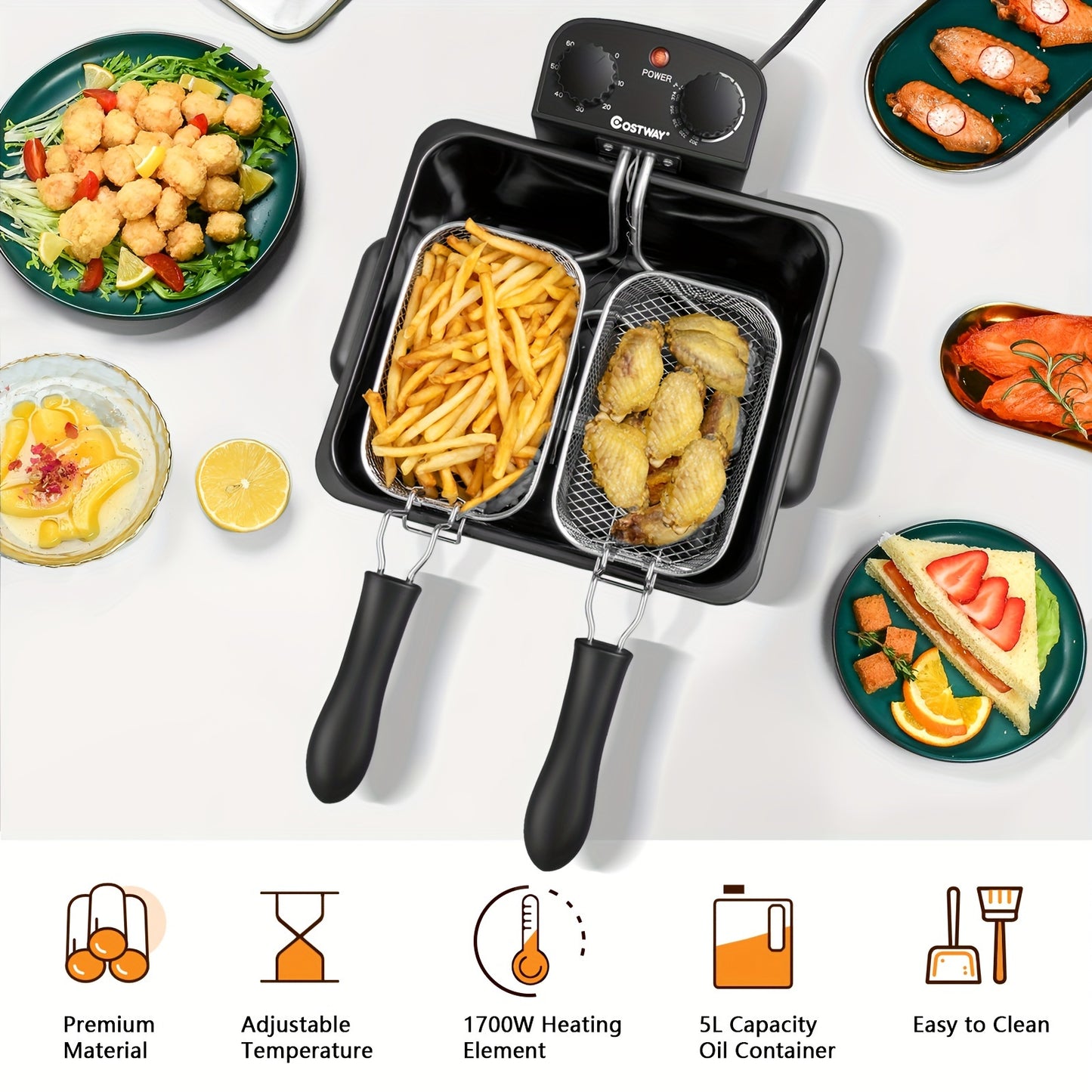 5.3Qt LIFEZEAL Deep Fryer - Stainless Steel Electric Oil Fryer with Adjustable Temperature, Timer, Lid with View Window, Professional Style, Perfect for Home Use, French Fries, Chicken, and More