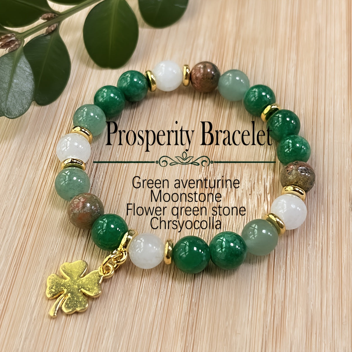 1pc Green Aventurine & Chrysocolla Beaded Bracelet with Four-Leaf Clover Charm, Natural Stone Prosperity Jewelry, Vintage Bohemian Style, St. Patrick'S Day & Thanksgiving Gift, Unisex Elegant Accessory