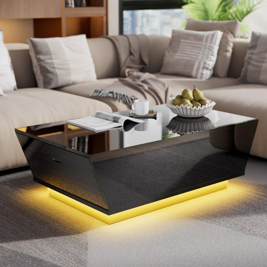 Modern Black Lift-Top Coffee Table with 41.3"/47.2" Square Top, Ample Hidden Storage & Open Shelves - Stain Resistant Wood Construction