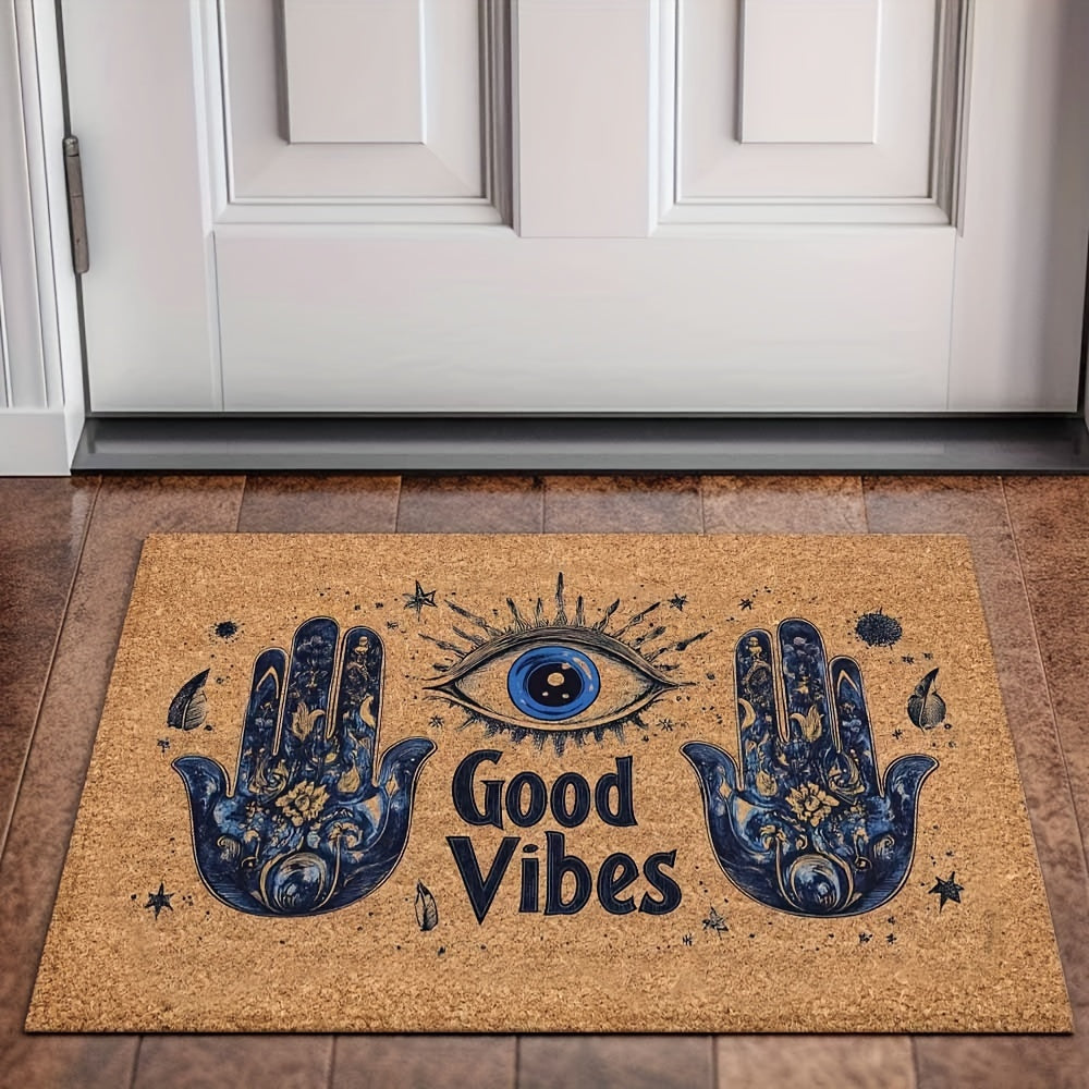 1pc Evil Eye Welcome Mat, Non-Slip Polyester Rug, Machine Washable, Braided Doormat with Rubber Backing, Lightweight Rectangle Floor Mat for Home, Outdoor, Entrance, Bedroom, Balcony - Christmas Gift Home Accessory