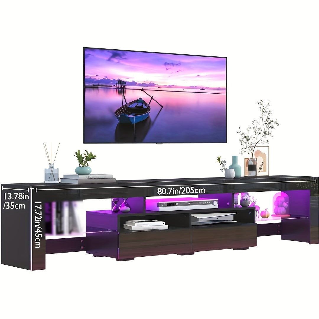 Modern LED TV Stand for Living Room, Black TV Stand, High Gloss TV Entertainment Center with Storage Drawer, APP RGB Light, TV Console