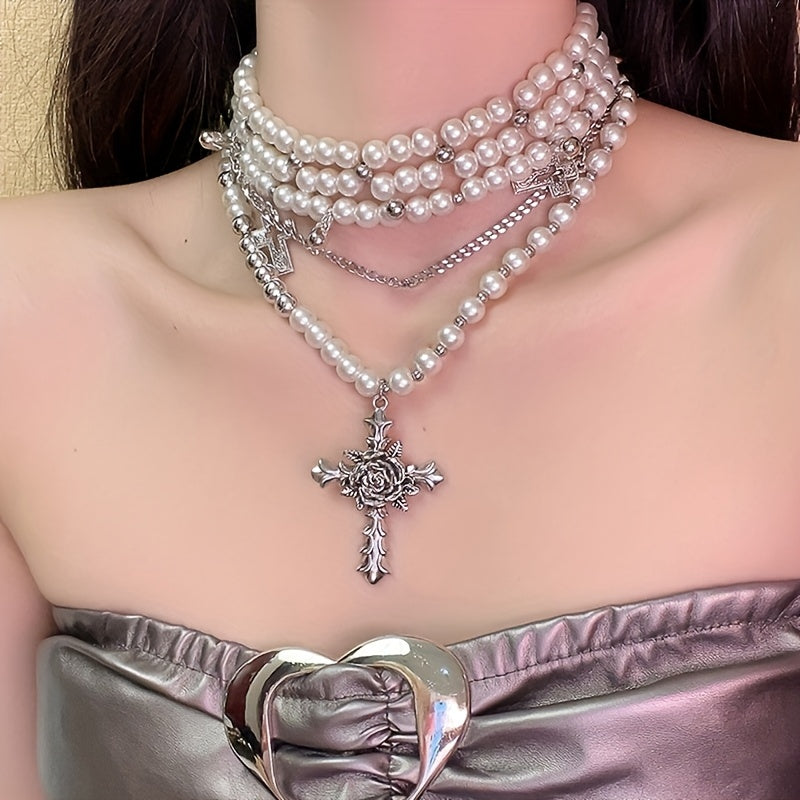 Fashion Multi-Layered Cross Pendant Necklace Clavicle Chain for Women Temperament Jewelry Accessories Gifts