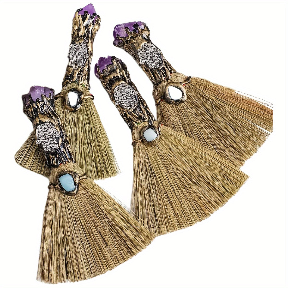 Bohemian Style Handcrafted Amethyst Crystal Mini Broom - Perfect for Halloween Decor, Witchy Home Accent & Reiki