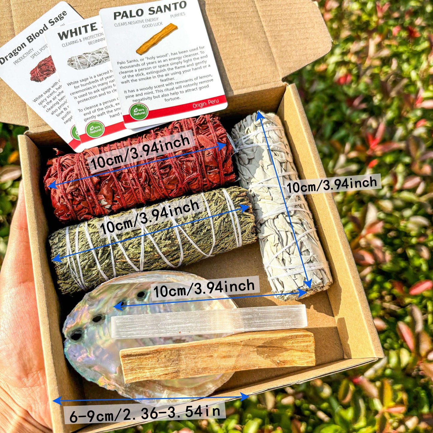 A Set Of Incense Kit - Contains White Sage, Cedarwood, Dragon's Blood Sage, Palo Santo, Abalone Shell, Amethyst Necklace, An Ideal Choice for Gifting