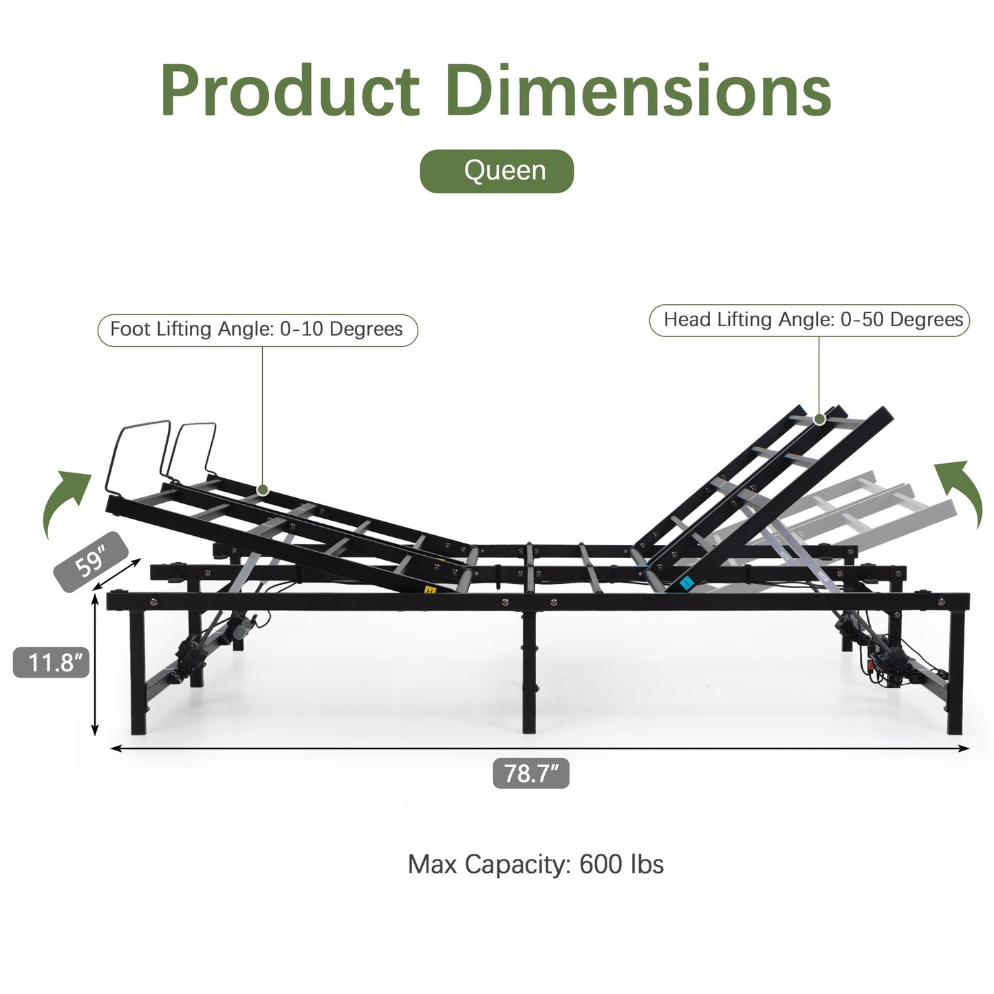 Adjustable Bed Frame Queen Size Electric Adjustable Bed Base with Head and Foot Incline Low-Noise Motor and Remote Control, Electric Bed Frame Fit for Most Mattress, Black