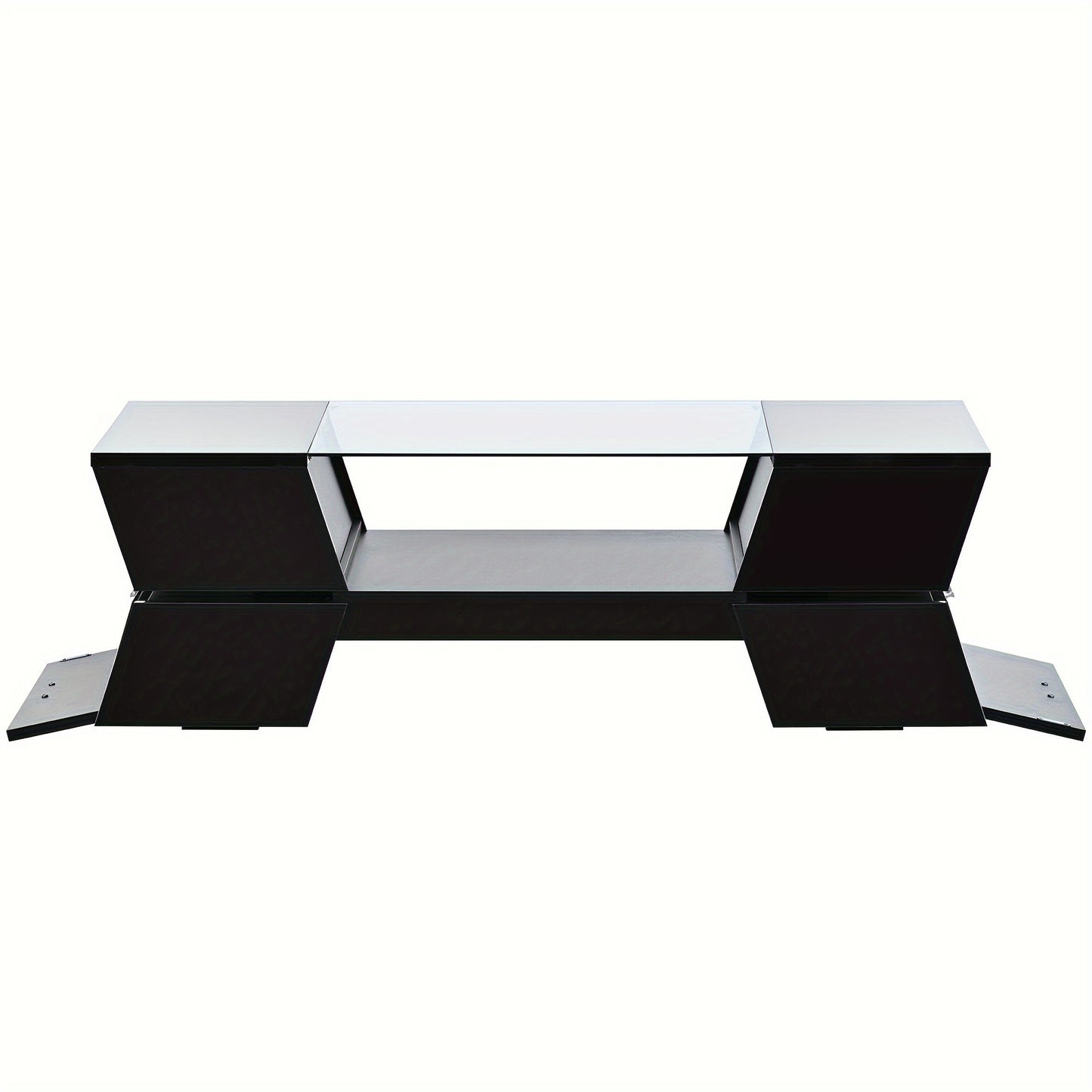 1pc Glass-Top Coffee Table, With Open Shelves And Cabinets, Geometric Style Cocktail Table With Great Storage Capacity, Modernist 2-Tier Center Table For Living Room