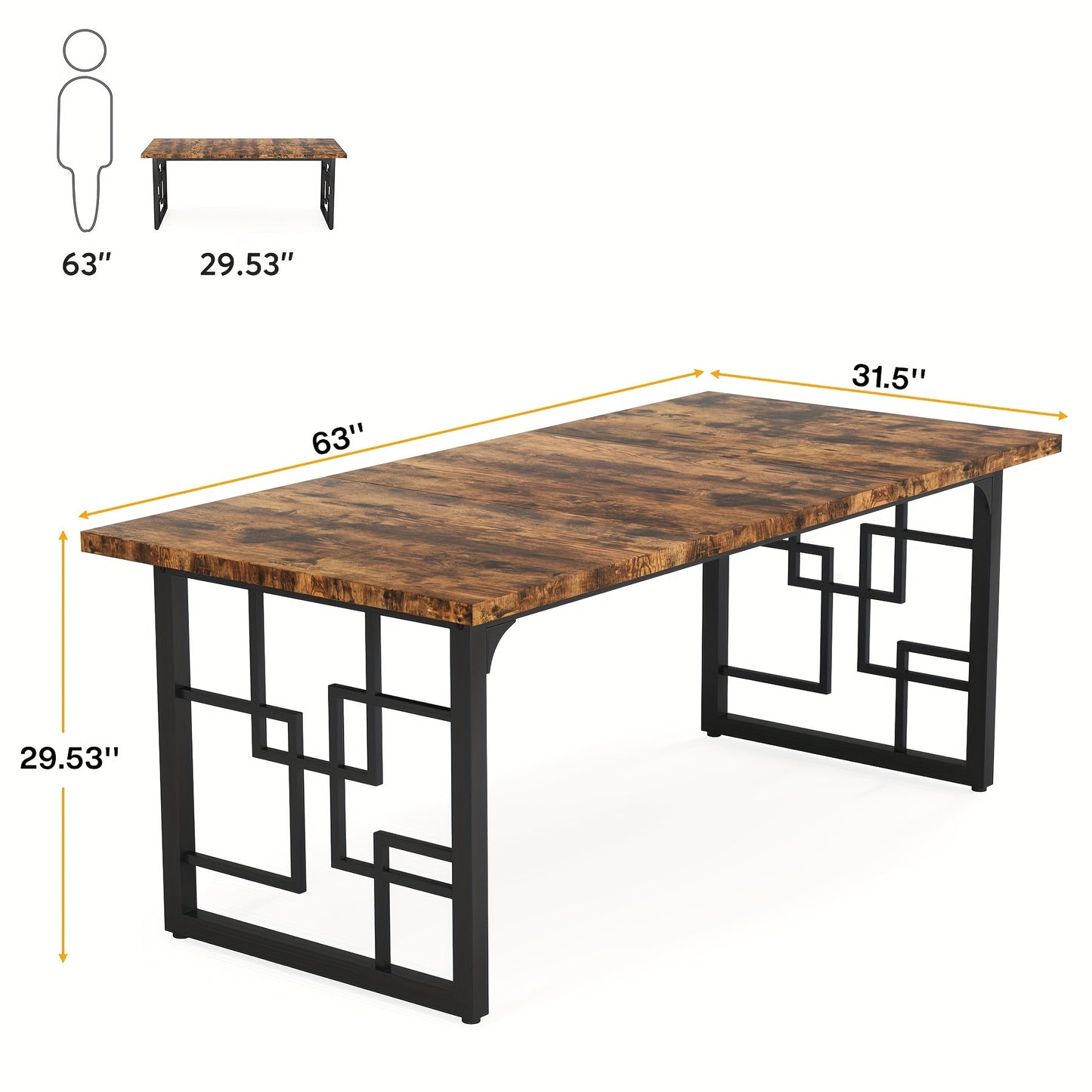 Industrial 63" Dining Table, Rectangular Wooden Kitchen Table In Rustic Brown With Black Metal Frame, Suitable For 4-6 People, Dinner Table For Kitchen, Dining Room, And Living Room