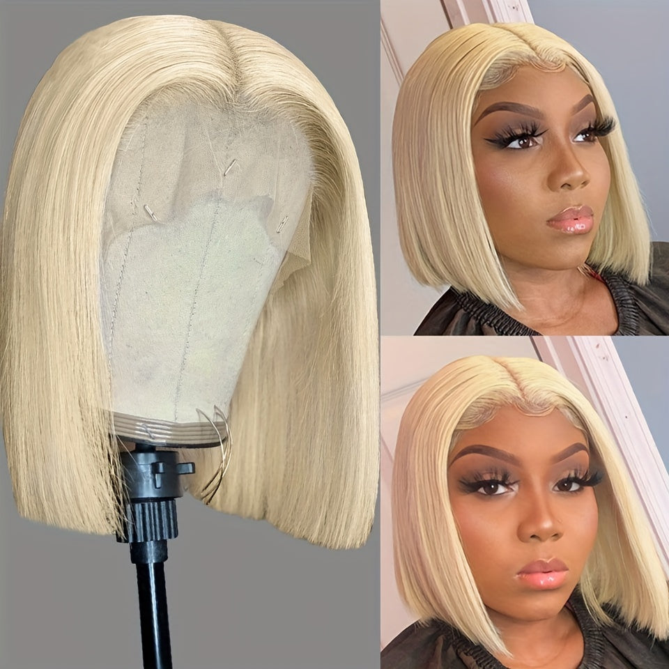 613 Blonde Bob Wig Human Hair 13x4 Blonde Lace Front Wigs Human Hair Pre Plucked Transparent Lace 180% Density 613 Frontal Wig Brazilian Straight Short Bob Wigs