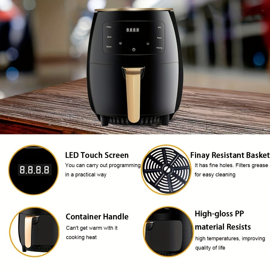 Extra-Large 4.5L Air Fryer with 800W Power, 360° Hot Air Circulation - Smart LED Touchscreen, Multi-Function Deep Fryer for Healthy Cooking