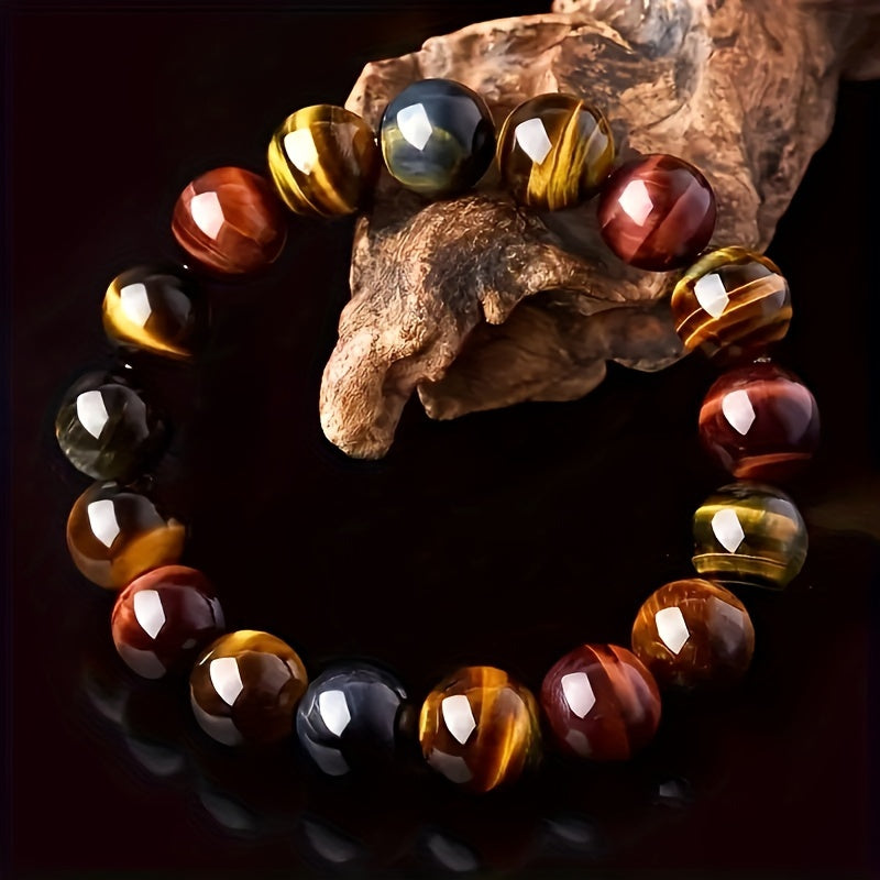 8mm Tiger Eye Stone Bracelet - Natural Good Luck Charm, Perfect Holiday Gift for Men & Women