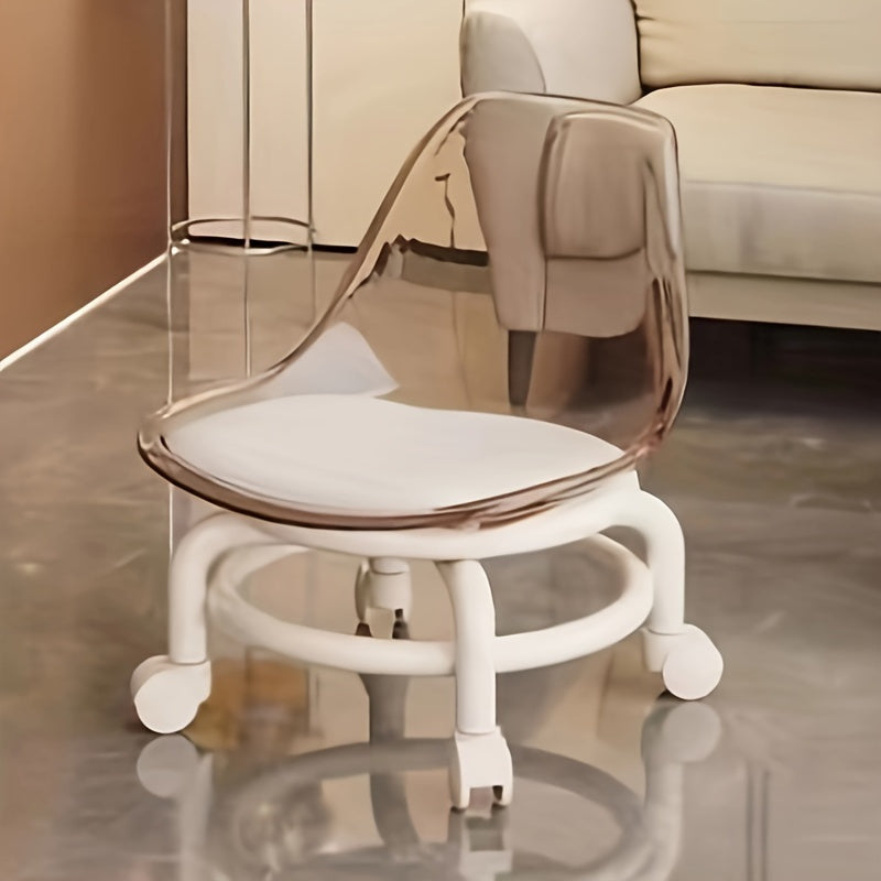 Transparent Stool with Universal Wheels, Durable, Suitable for Office Spaces, 2 Colors to Choose From, Crystal Transparent Coffee Color, Transparent White Silent Stool Rotating Internet Famous Chair