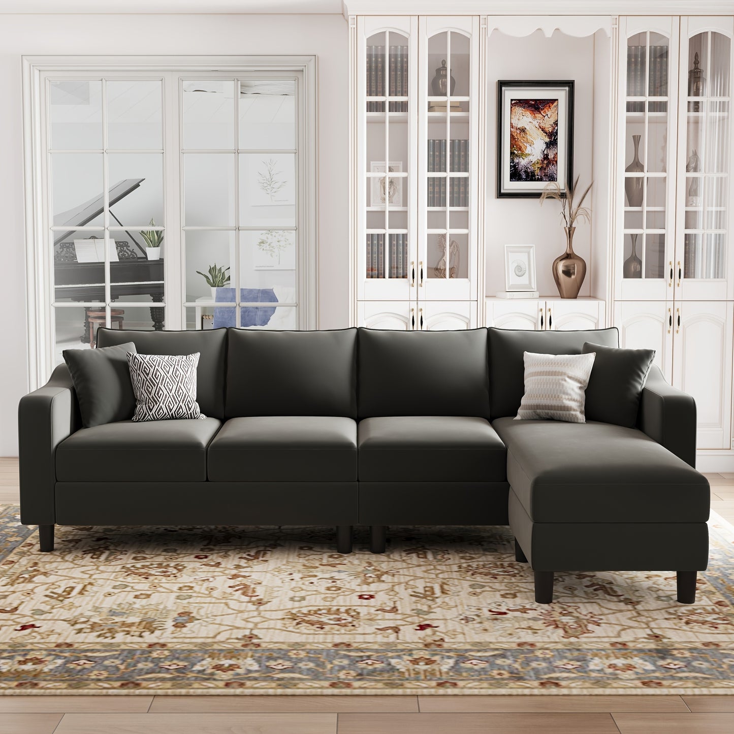 Belffin Velvet 4 Seat L Shaped Convertible Sectional Sofa Couch