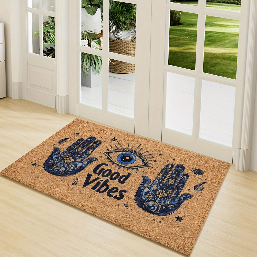 1pc Evil Eye Welcome Mat, Non-Slip Polyester Rug, Machine Washable, Braided Doormat with Rubber Backing, Lightweight Rectangle Floor Mat for Home, Outdoor, Entrance, Bedroom, Balcony - Christmas Gift Home Accessory