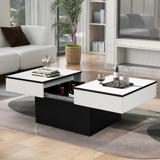 Extendable Coffee Table With 2 Storage Spaces, High Gloss Finish Table Top