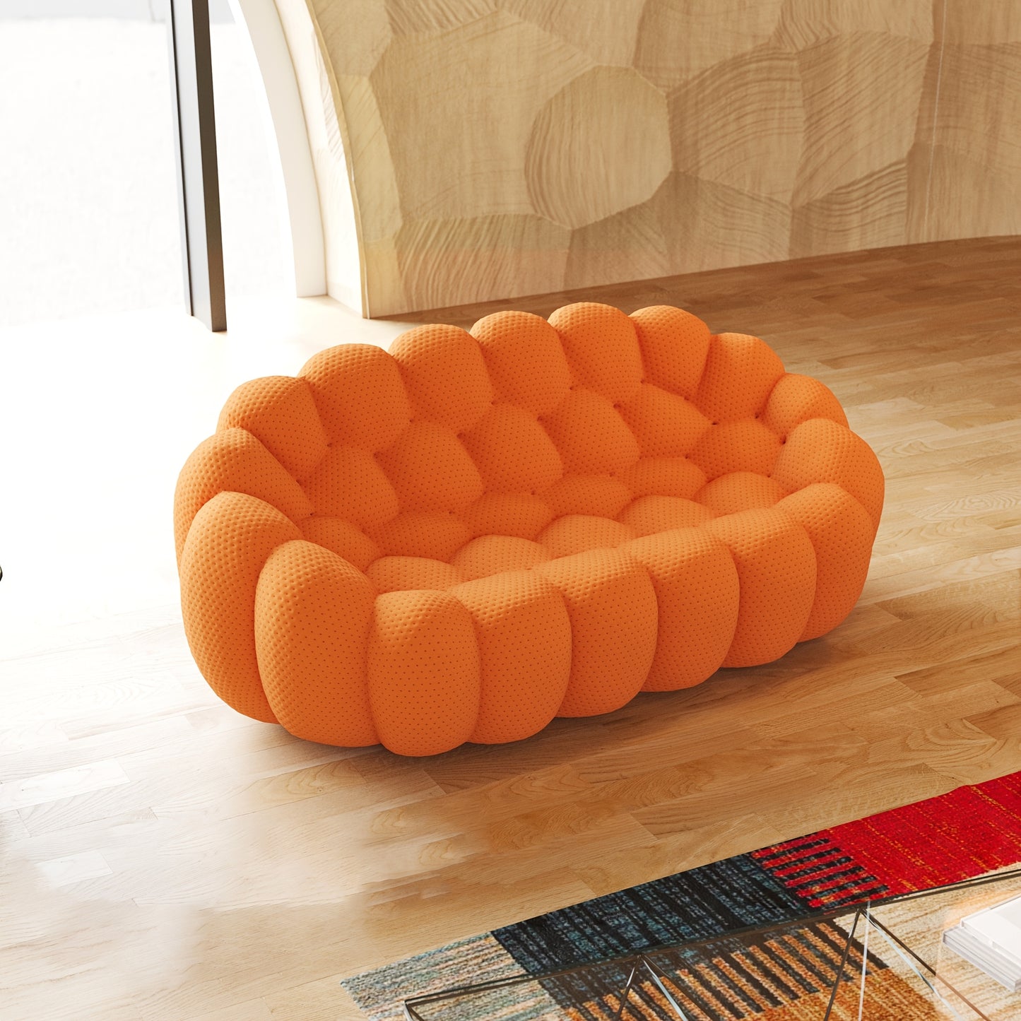 [Vibrant Orange Modular Bean Bag] Oversized 3D Textile Modular Bean Bag Sofa with Ottoman - Vibrant Orange, High-Resilience Foam for Ultimate Comfort, Durable Mesh Fabric, Easy No-Install Setup