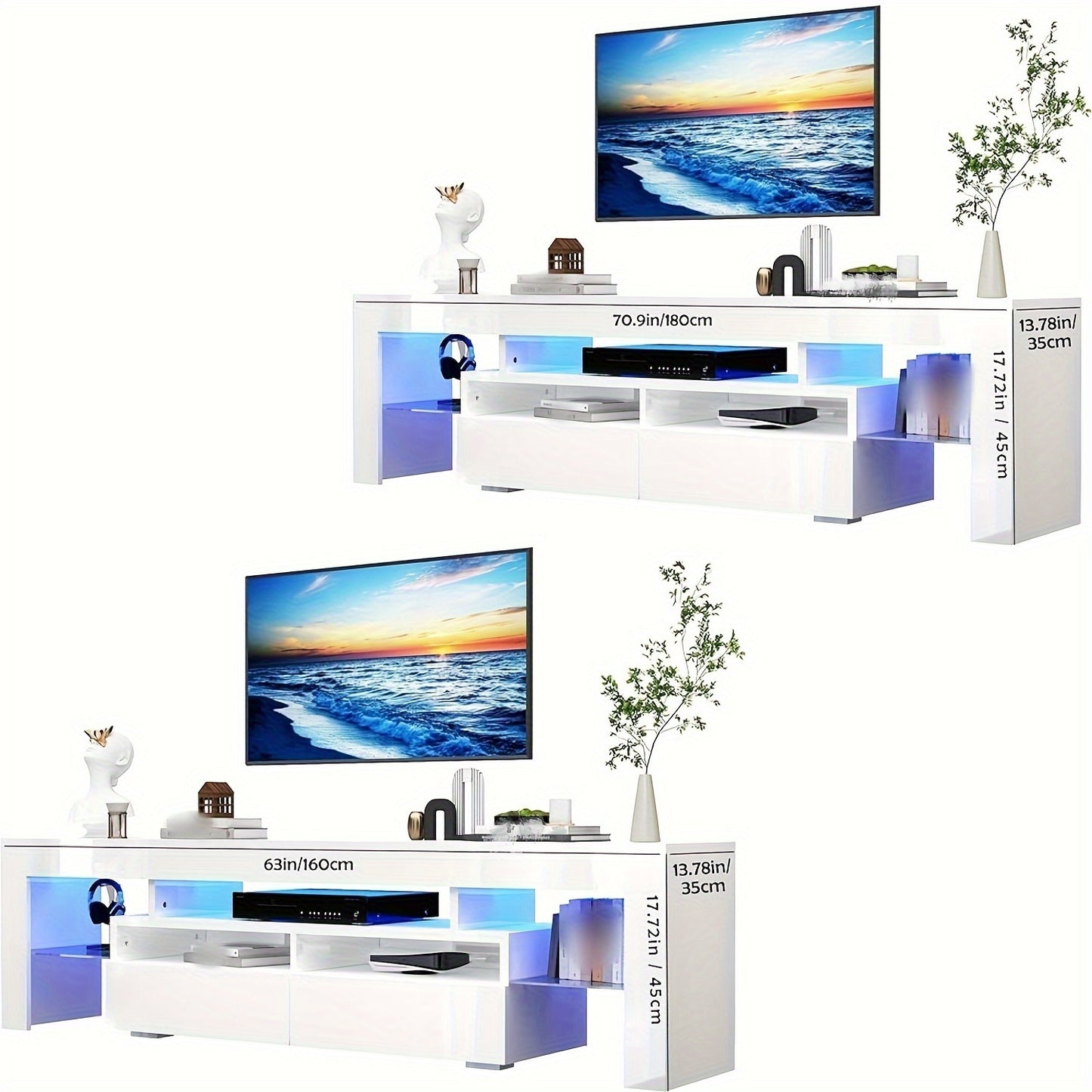 Modern LED TV Stand for Living Room, Black TV Stand, High Gloss TV Entertainment Center with Storage Drawer, APP RGB Light, TV Console