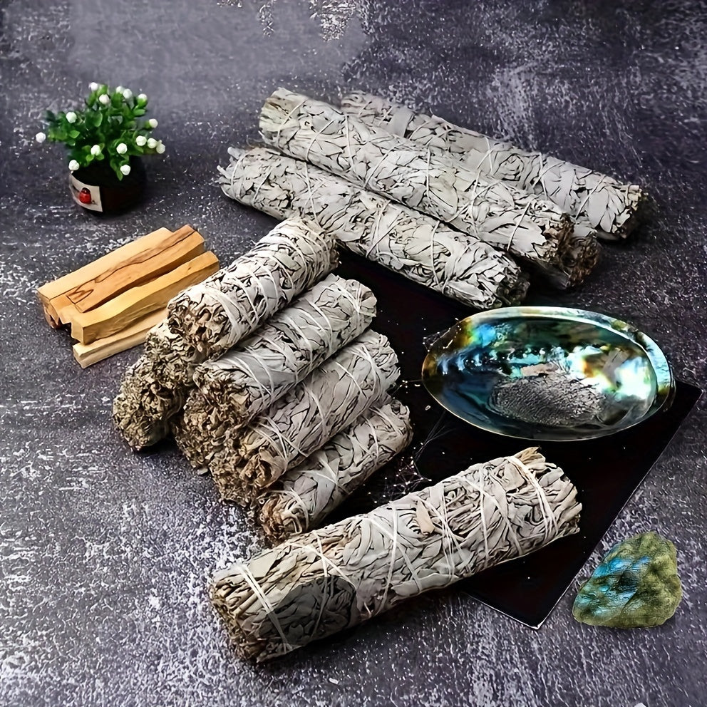 1set White Sage Bundles With Natural Moonstone Gem For Home Cleansing, Smudging, Bohemian Crystal Kit For Rituals