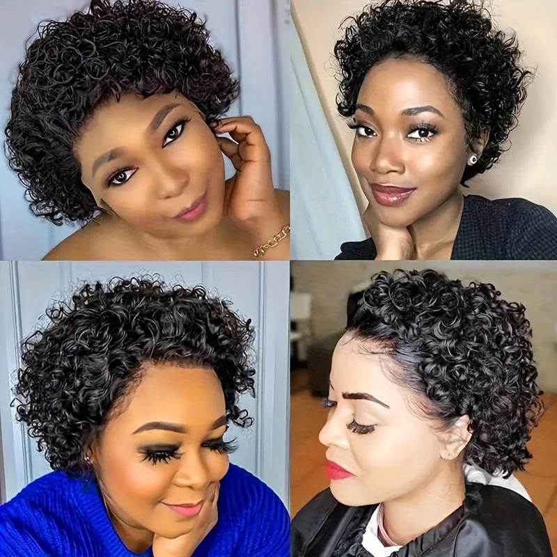 Pixie Cut Wig Short Curly Lace Front Human Hair Wigs for  Women Brazilian Water Wave 13x1 Transparent Lace Wigs (1B# 99J  T1B/99J)