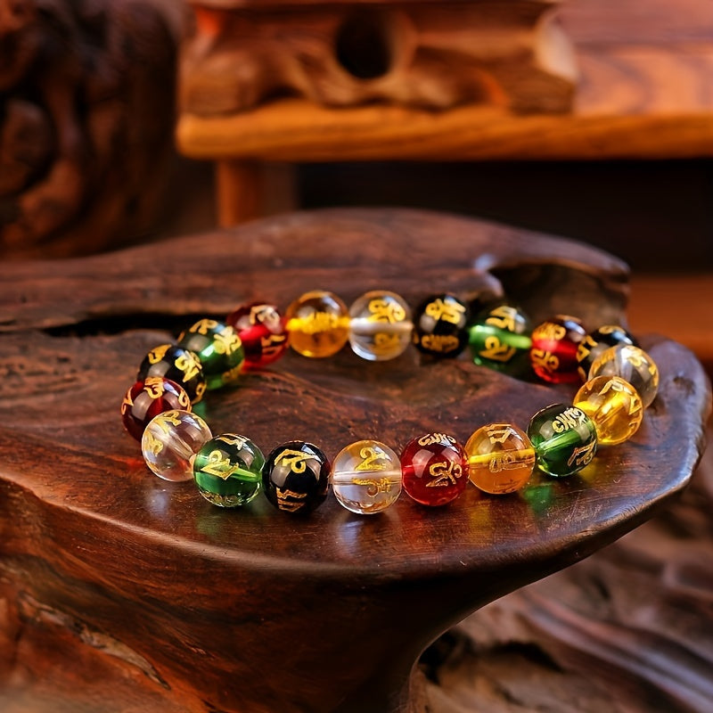 1pc Six-character Mantra Resin Bead Bracelet, Prosperity Amulet, Carved Spiritual Beads, Handmade Jewelry Gifts, Decorative Wrist Accessories