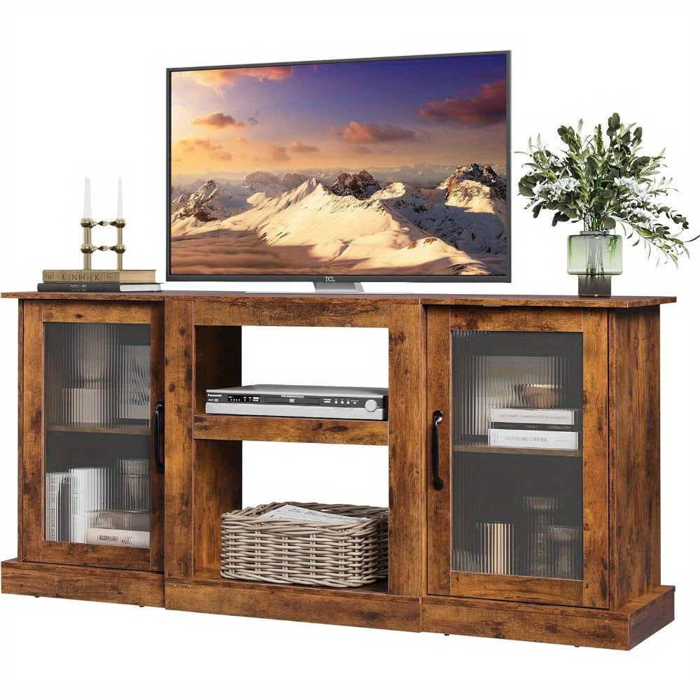 Retro Stable TV Stand for 65 inch TV, Cabin TV Console Cabinet with Storage, Open Storage Rack Entertainment Center for Living Room and Backyard