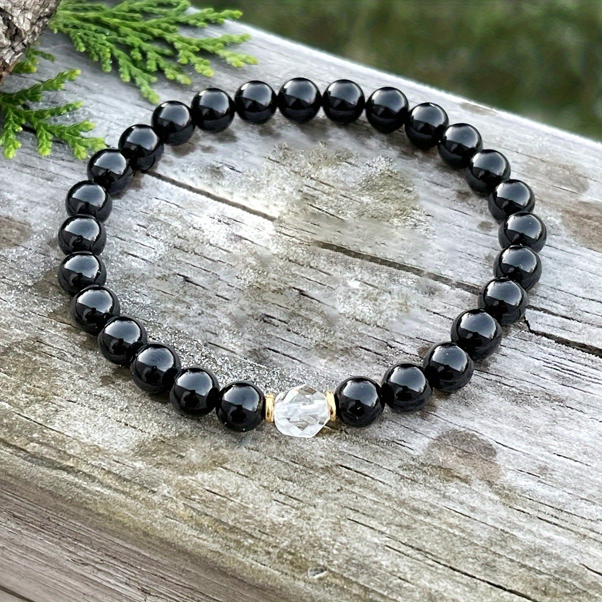 Black Tourmaline Bracelet with Faceted Quartz – Emotional Balance & Amplified Protection Jewelry, 1pc