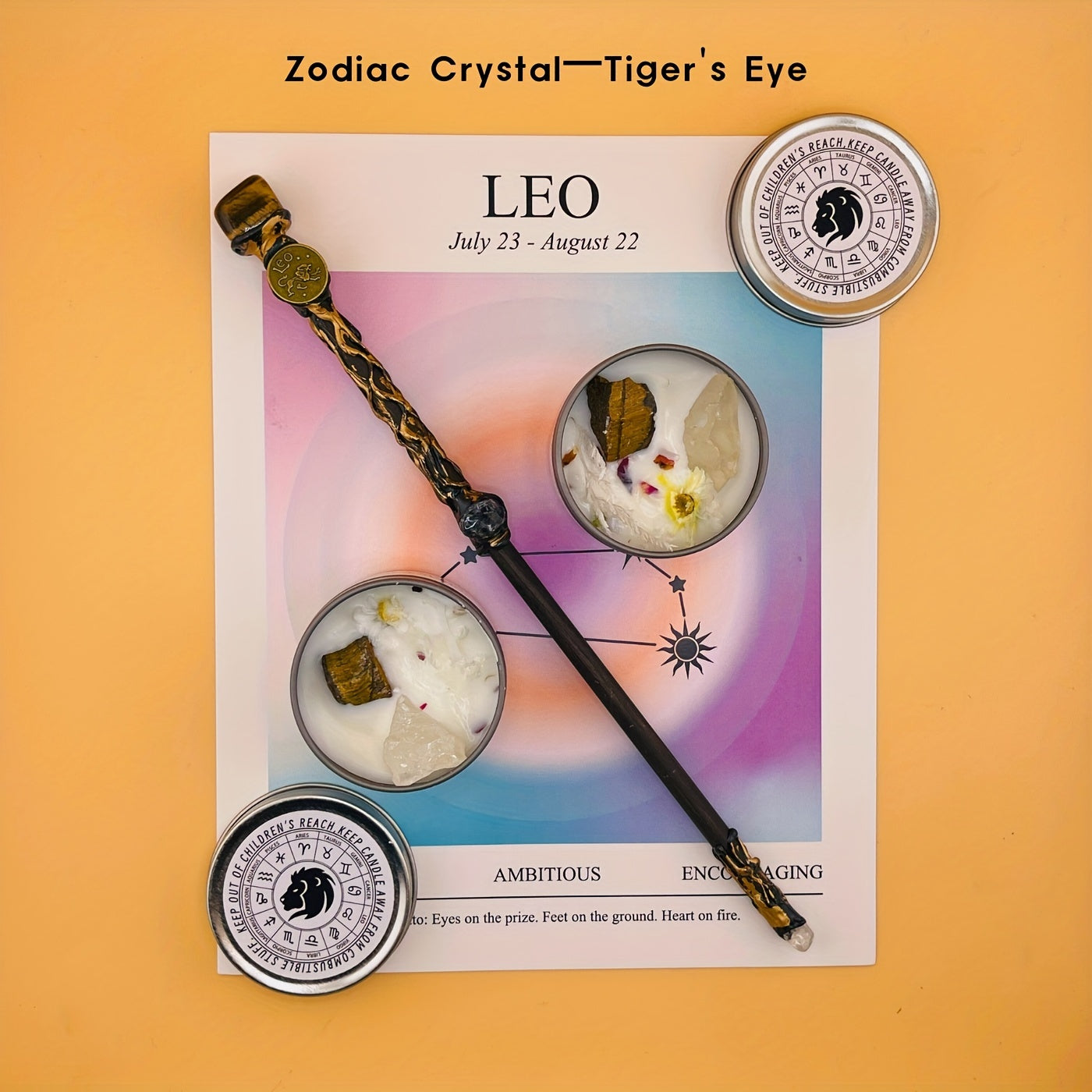 [Magic Crystal] Zodiac Crystal Magic Wand And Zodiac Crystal Candle Set, Constellation Stone, Blue Wind Chime Fragrance, Free Storage Box, Wizard Wand, Scepter, Cosplay, Gift, Energy, Healing, Magic Props, Witchcraft, Divinat