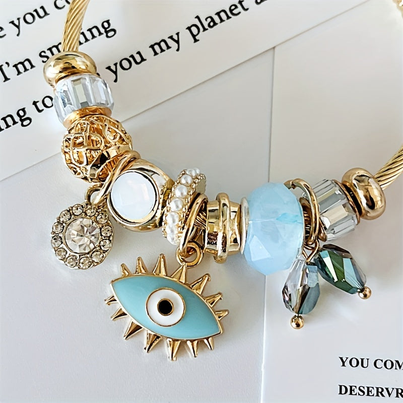 Vintage Tribal Charm Bracelet with Water Drilled Eye Pendant - Perfect for Everyday Wear and Gift Giving