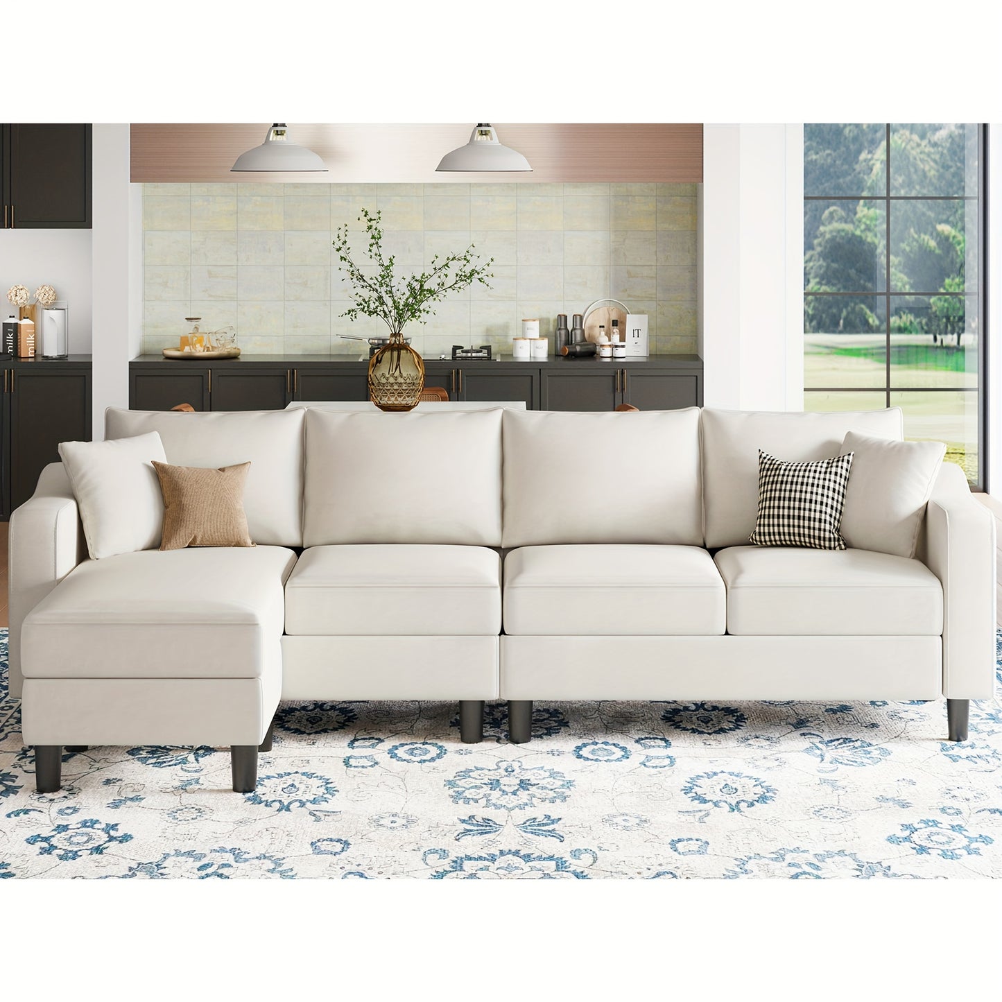 Belffin Velvet 4 Seat L Shaped Convertible Sectional Sofa Couch