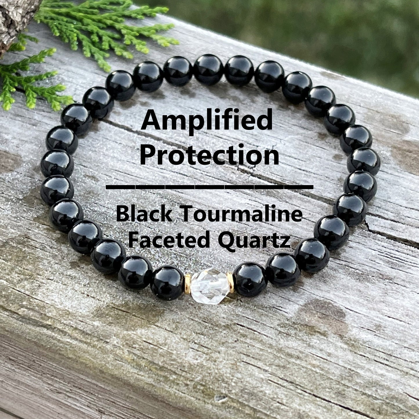 Black Tourmaline Bracelet with Faceted Quartz – Emotional Balance & Amplified Protection Jewelry, 1pc