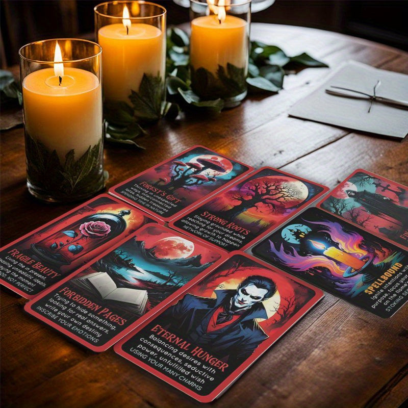 Blood Moon Oracle Cards - 40pcs Gothic Red & Black Halloween Deck with Meanings, Perfect Beginner's Guide for Friends and Family