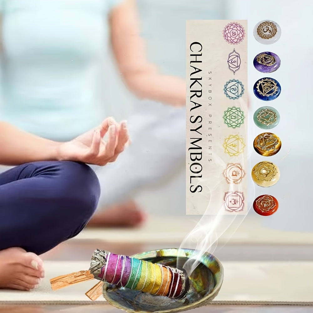 Sage Smudge Kit - Flower White Sage, Palo Santo, Stand, Engraved Symbols Polished Stones & Crystal Bracelet Meditation Instructions & Pouch -Jewelry Patterns