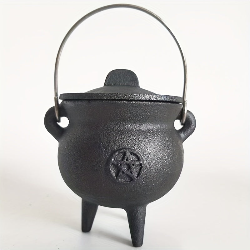 Cauldron Cast Iron Witchcraft Cast Cauldron With Lid And Carry Handle For Spells, Halloween Decoration Or Incense Burning Classic Useful Practical Supplies