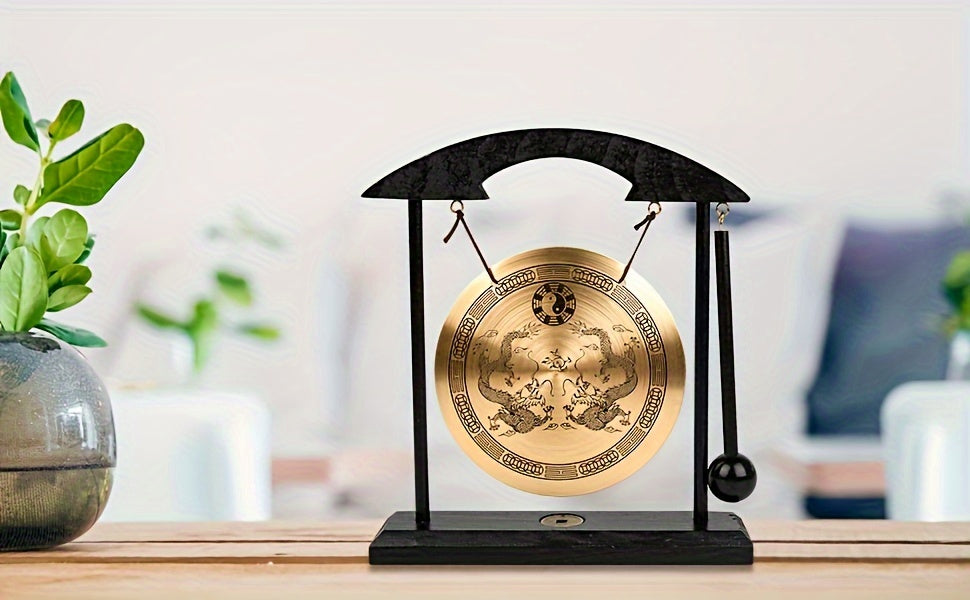 Zen Meditation Gong with Stand, Ringing Copper Alloy, Yellow - Ideal for Yoga, Sound Healing, and Home Office Decor